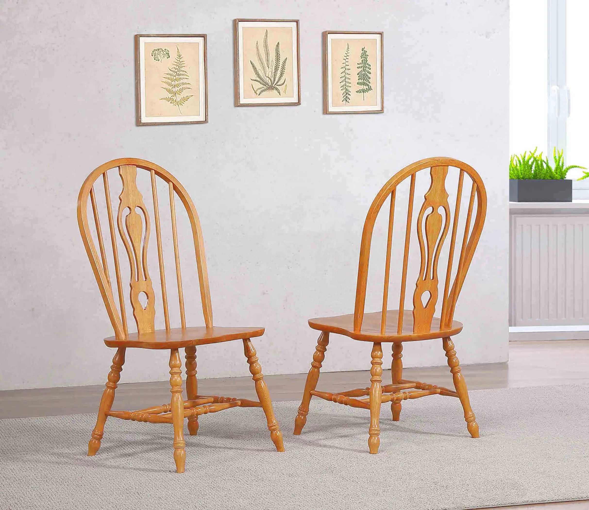Sunset Trading Oak Selections Keyhole Windsor Dining Side Chairs | Light Oak Solid Wood | Set of 2 | Fully Assembled Sunset Trading