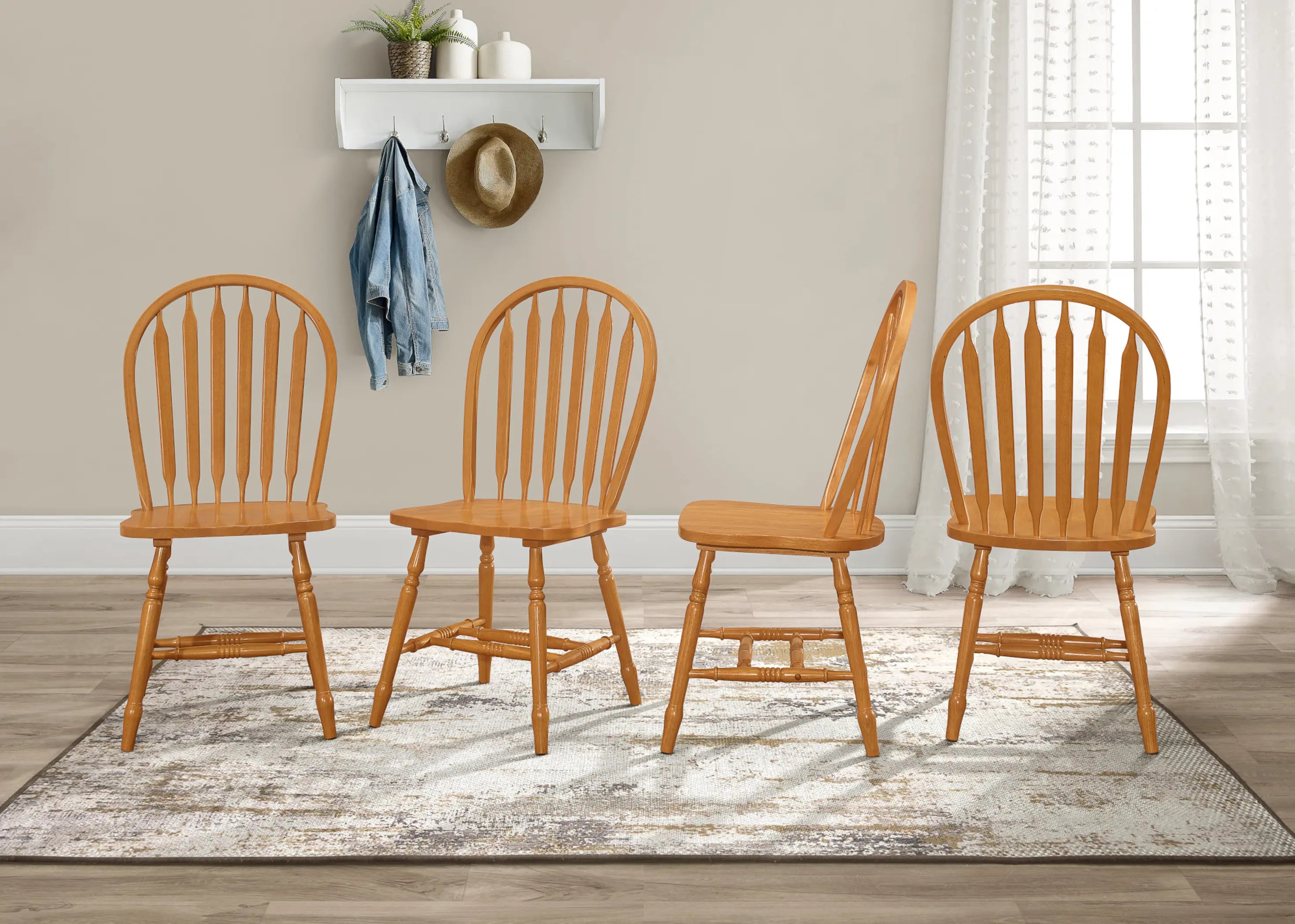 Sunset Trading Oak Selections Windsor Arrowback Dining Chair | Light Oak Finish Solid Wood | Set of 4 Sidechairs Sunset Trading