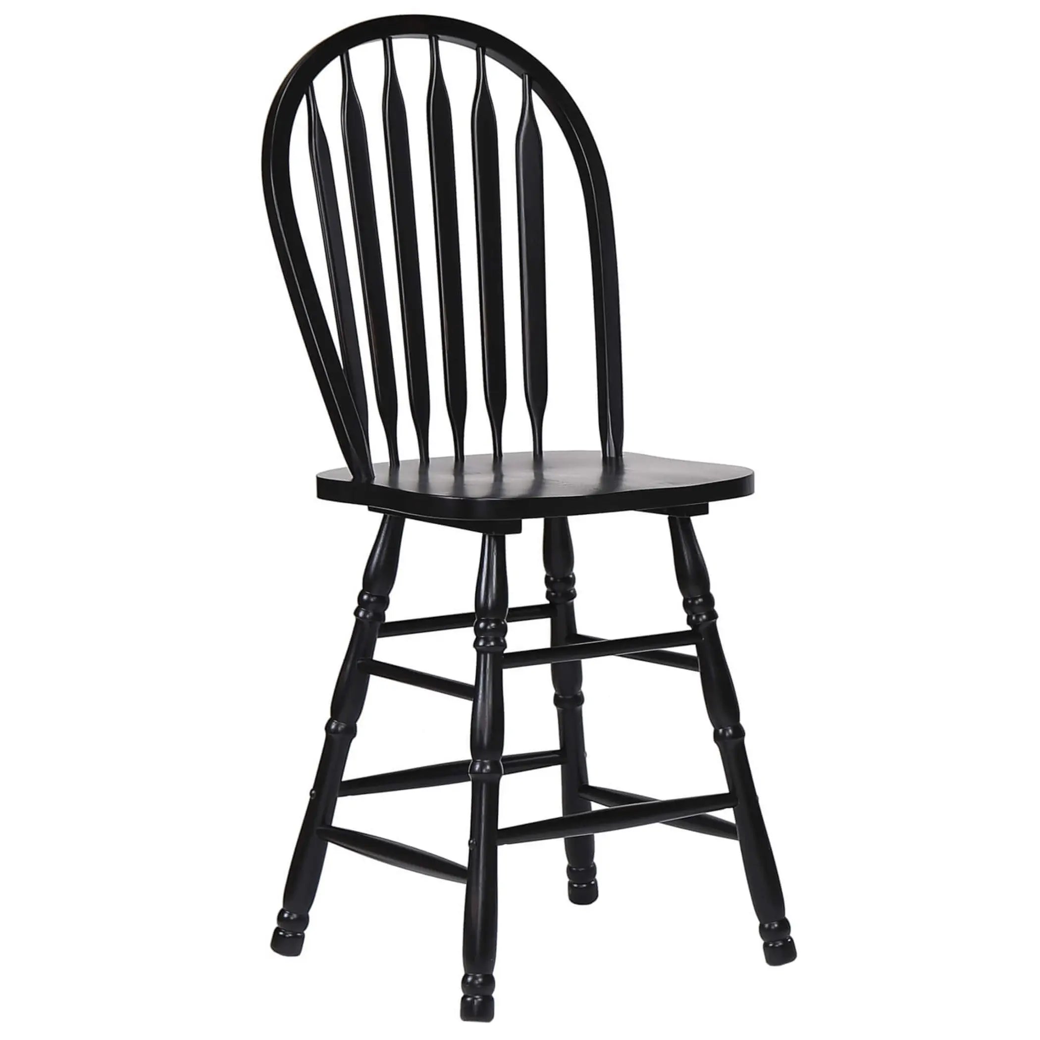 Sunset Trading Selections Arrowback Windsor 24" Barstool | Distressed Black Solid Wood Counter Height Stool | Set of 2 Sunset Trading