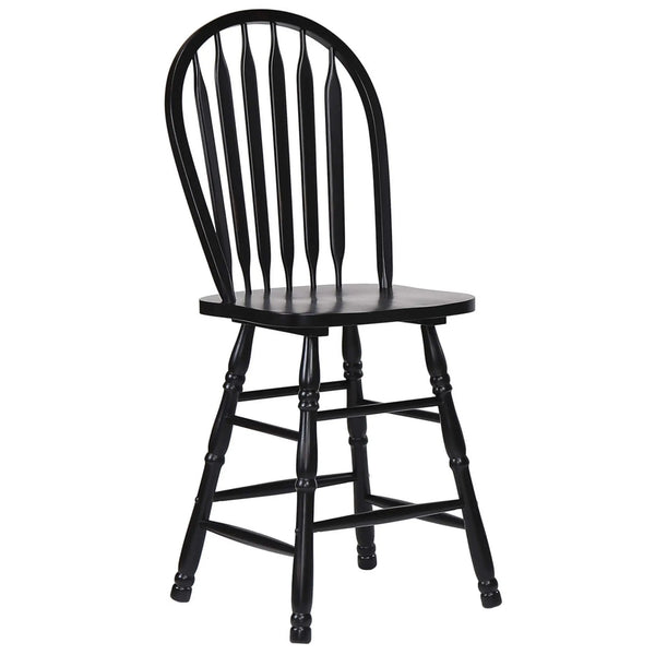 Sunset Trading Selections Arrowback Windsor 24" Barstool | Distressed Black Solid Wood Counter Height Stool | Set of 2 Sunset Trading