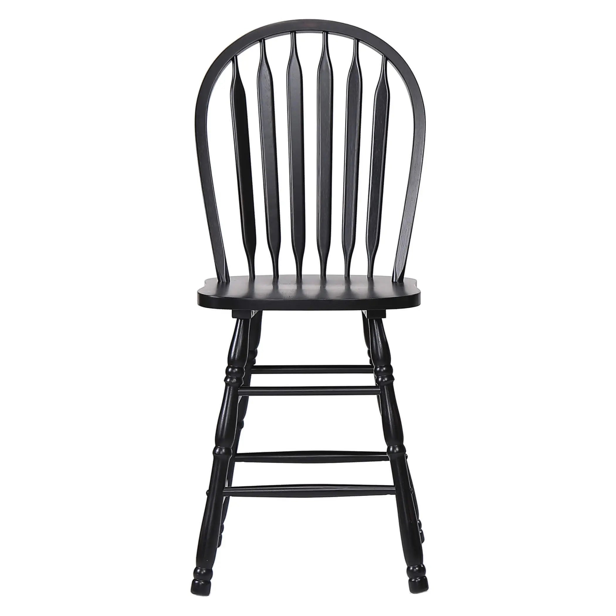Sunset Trading Selections Arrowback Windsor 24" Barstool | Distressed Black Solid Wood Counter Height Stool | Set of 2 Sunset Trading