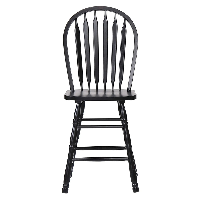 Sunset Trading Selections Arrowback Windsor 24" Barstool | Distressed Black Solid Wood Counter Height Stool | Set of 2 Sunset Trading