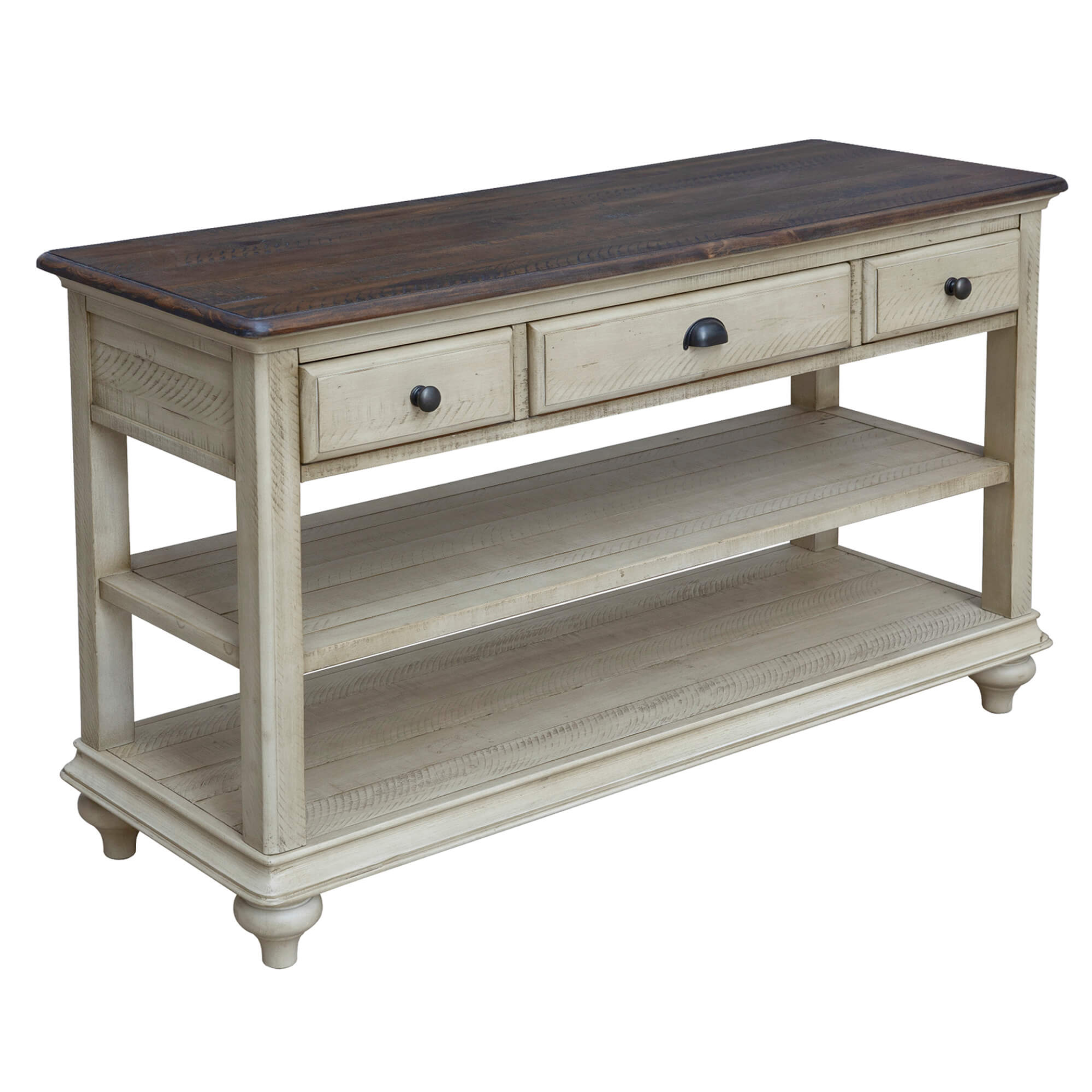 Sunset Trading Shades of Sand Console Sofa Table | Cream/Walnut Brown Solid Wood Sunset Trading