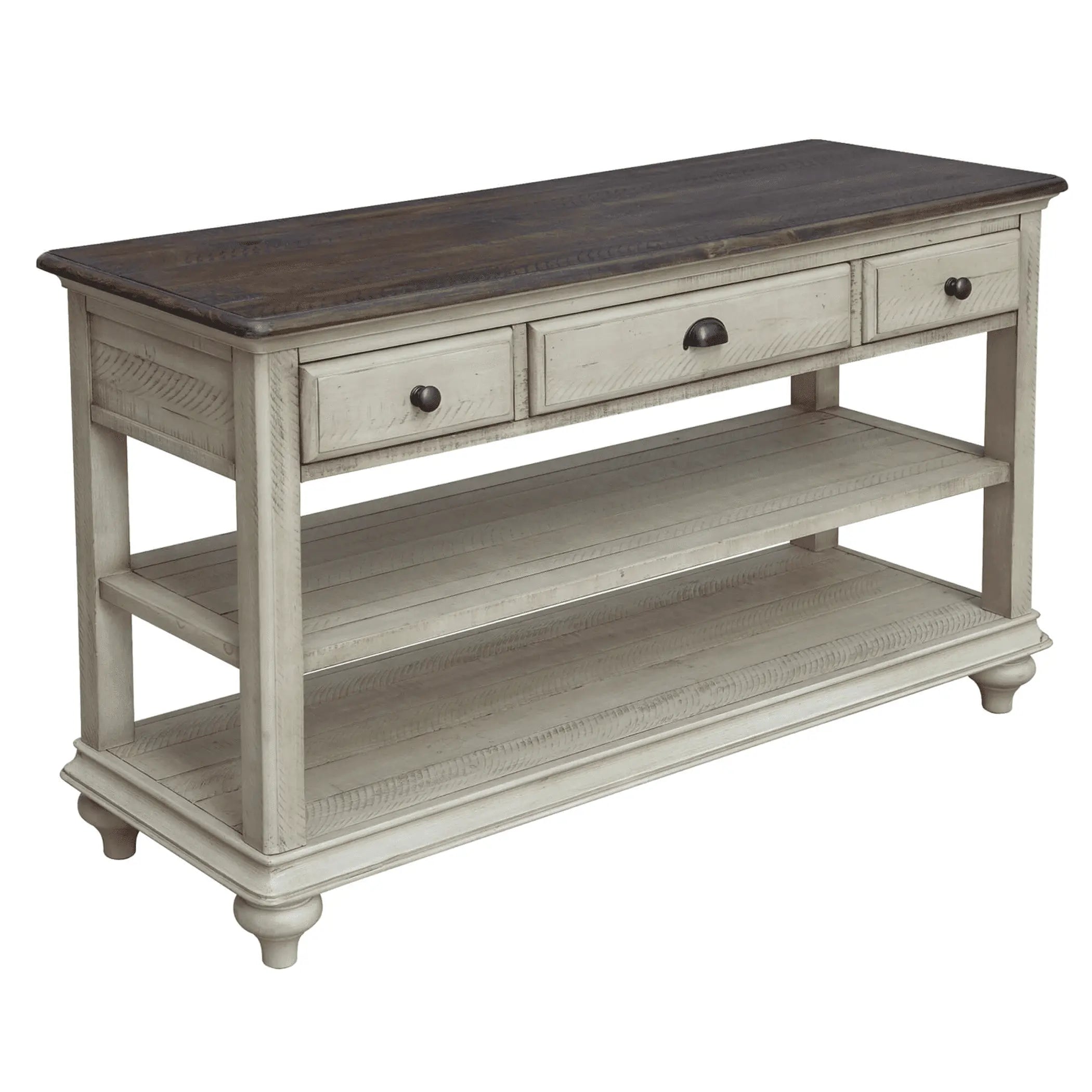 Sunset Trading Shades of Sand Console Sofa Table | Cream/Walnut Brown Solid Wood Sunset Trading