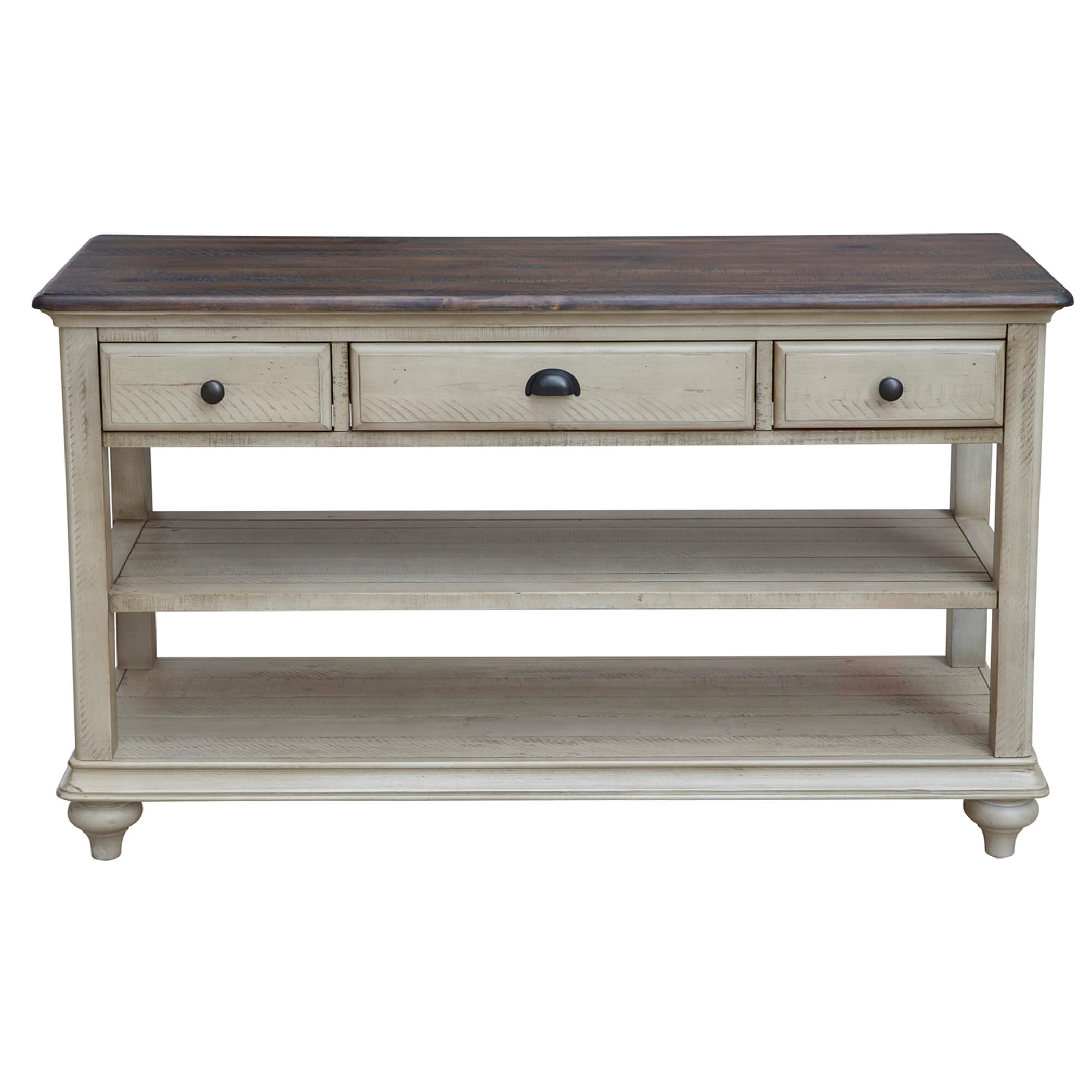 Sunset Trading Shades of Sand Console Sofa Table | Cream/Walnut Brown Solid Wood Sunset Trading