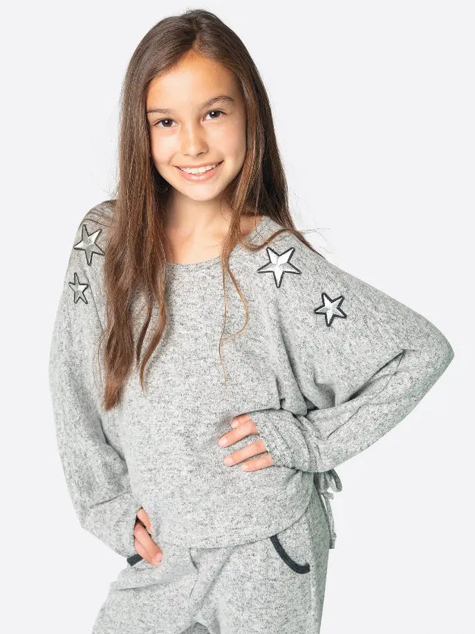 Super Soft Fleece Top Ft Star Patches & Drawstrings Little Mass