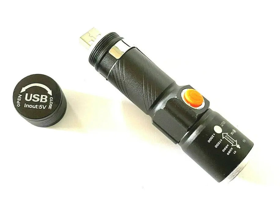Super Ultra Bright Led USB Rechargeable Flashlight T6061 Zoom W/clip Hashir Products