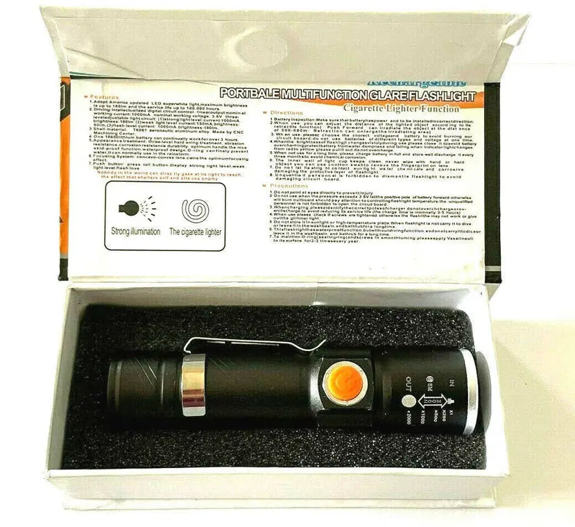 Super Ultra Bright Led USB Rechargeable Flashlight T6061 Zoom W/clip Hashir Products
