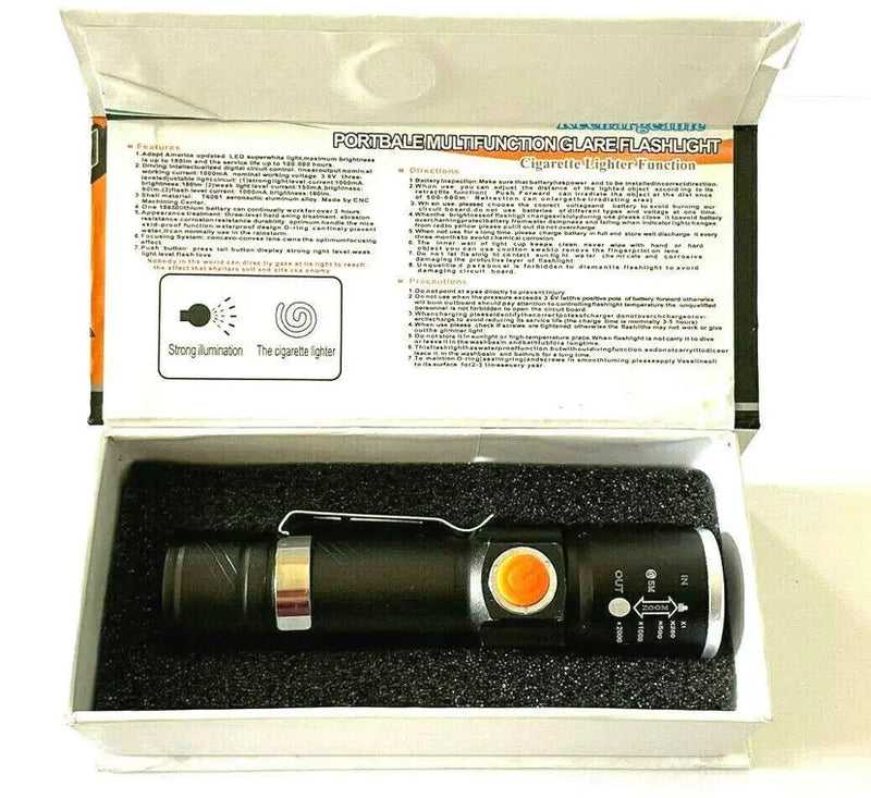 Super Ultra Bright Led USB Rechargeable Flashlight T6061 Zoom W/clip Hashir Products