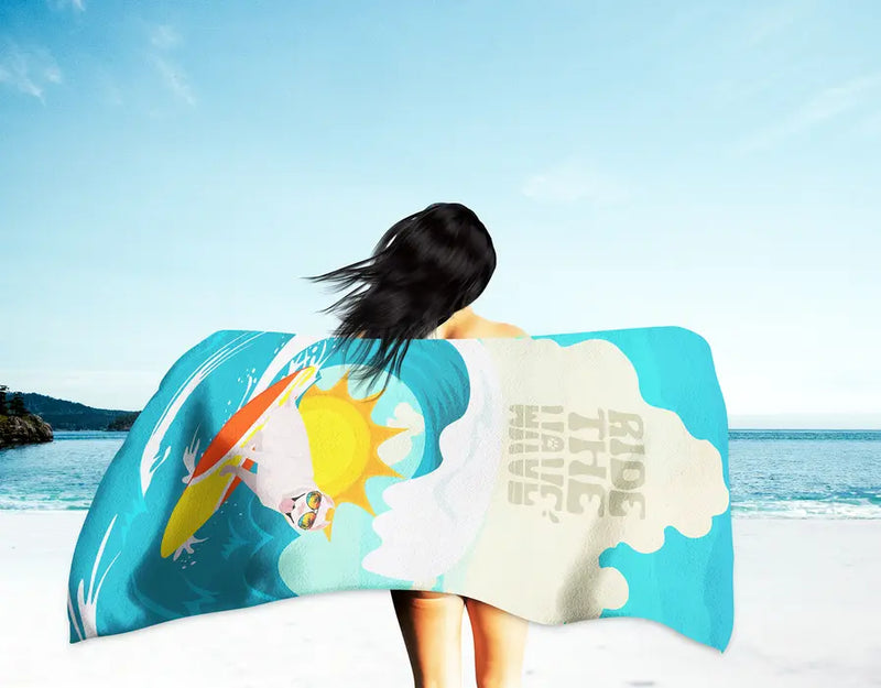 Surfer Dog Black White Pit Bull Terrier Premium Beach Towel Caroline's Treasures