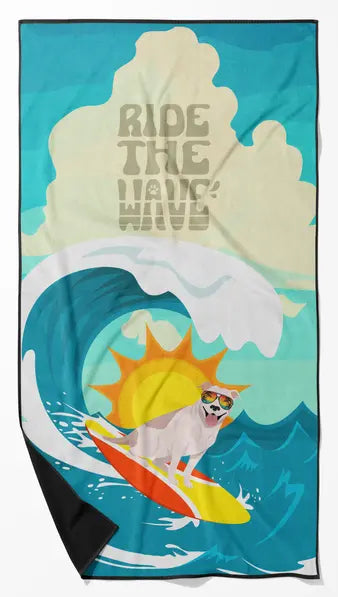Surfer Dog Black White Pit Bull Terrier Premium Beach Towel Caroline's Treasures