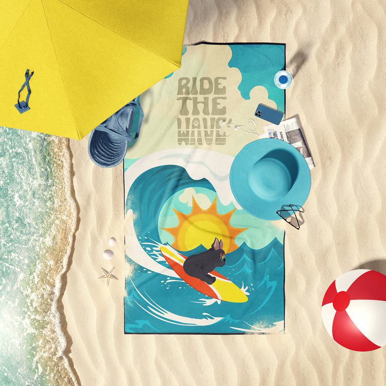 Surfer Dog Cream Golden Retriever Premium Beach Towel Caroline's Treasures