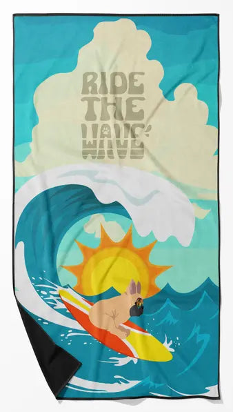 Surfer Dog Cream Golden Retriever Premium Beach Towel Caroline's Treasures