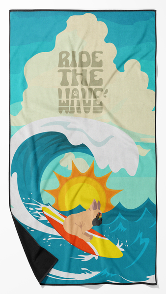 Surfer Dog Cream Golden Retriever Premium Beach Towel Caroline's Treasures