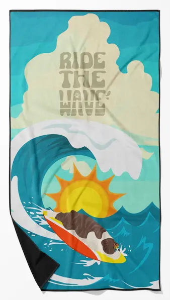 Surfer Dog Red English Bulldog Premium Beach Towel Caroline's Treasures