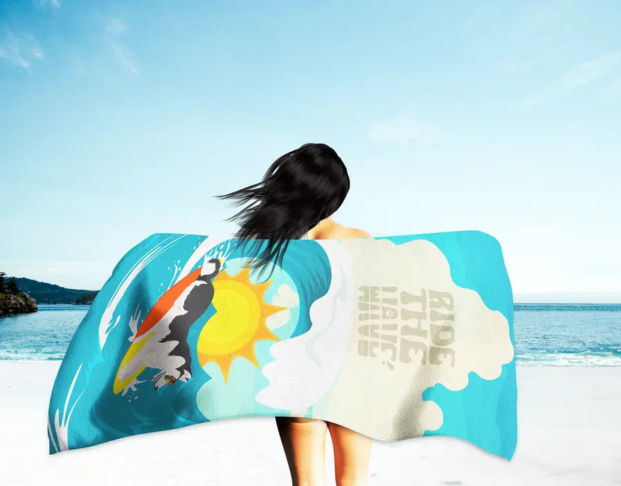 Surfer Dog Red White Siberian Husky Premium Beach Towel Caroline's Treasures