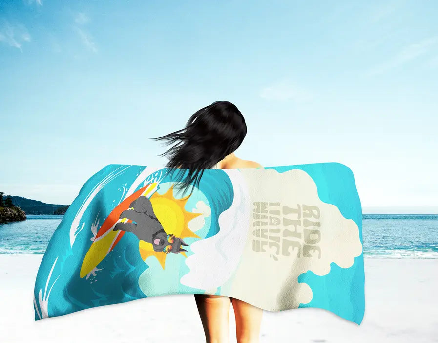 Surfer Dog Red White Siberian Husky Premium Beach Towel Caroline's Treasures