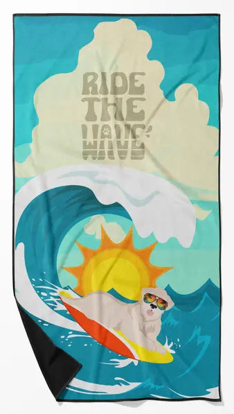 Surfer Dog Red White Siberian Husky Premium Beach Towel Caroline's Treasures