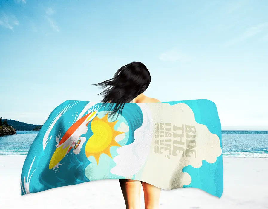 Surfer Dog White Boxer Premium Beach Towel Caroline's Treasures