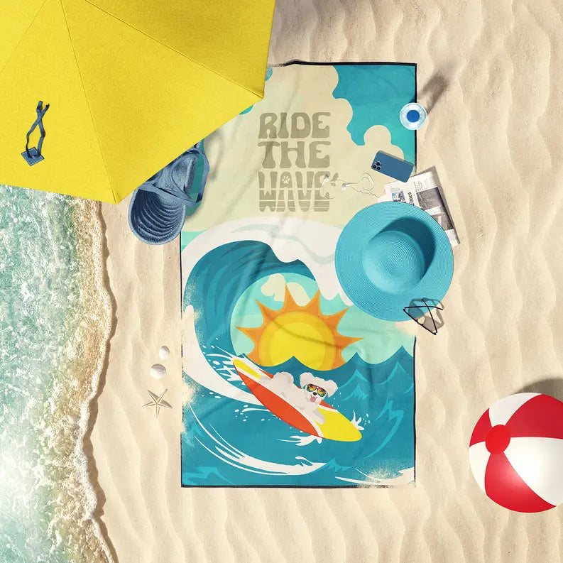 Surfer Dog White Boxer Premium Beach Towel Caroline's Treasures