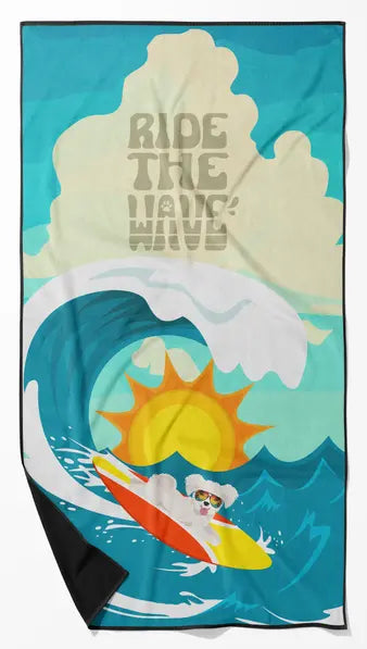 Surfer Dog White Boxer Premium Beach Towel Caroline's Treasures
