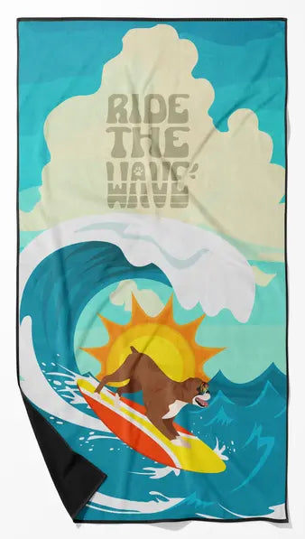 Surfer Dog White Boxer Premium Beach Towel Caroline's Treasures