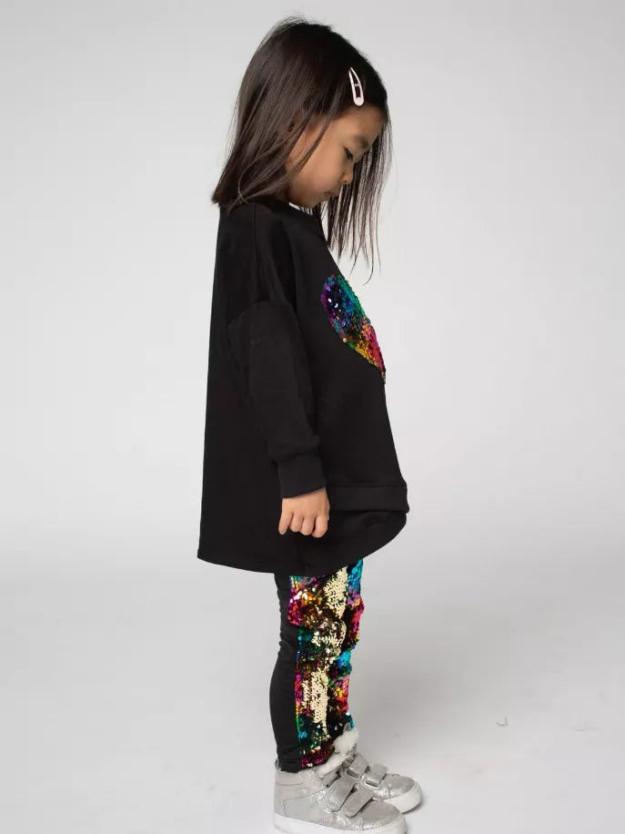 Sweatshirt Tunic Ft Sequin Rainbow Heart Little Mass