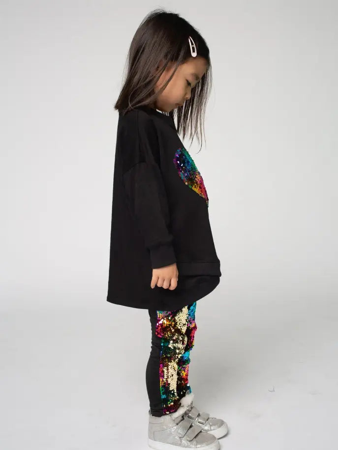Sweatshirt Tunic Ft Sequin Rainbow Heart Little Mass