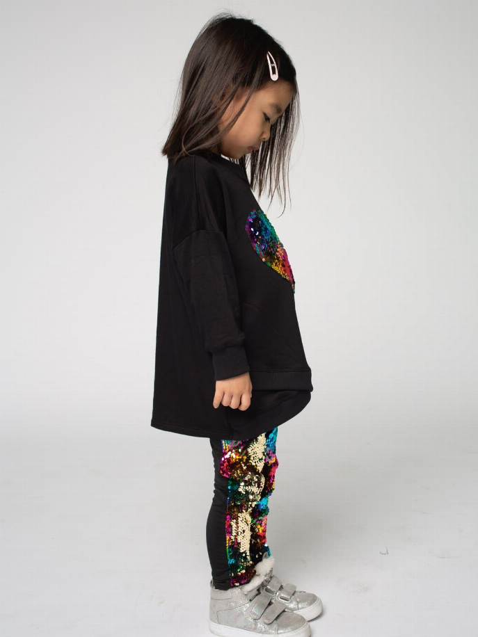 Sweatshirt Tunic Ft Sequin Rainbow Heart Little Mass