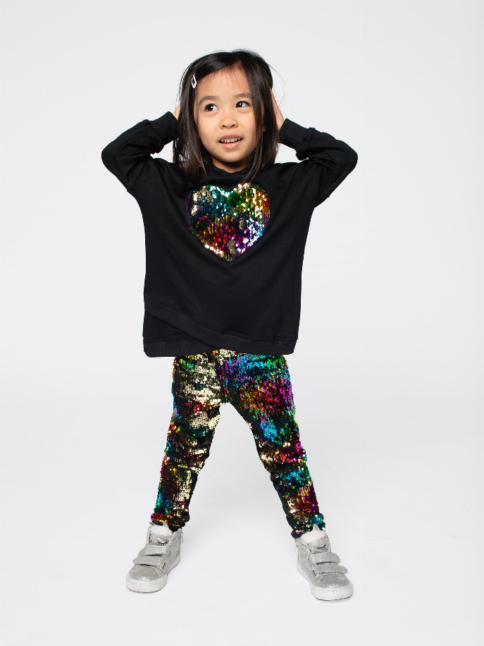 Sweatshirt Tunic Ft Sequin Rainbow Heart Little Mass