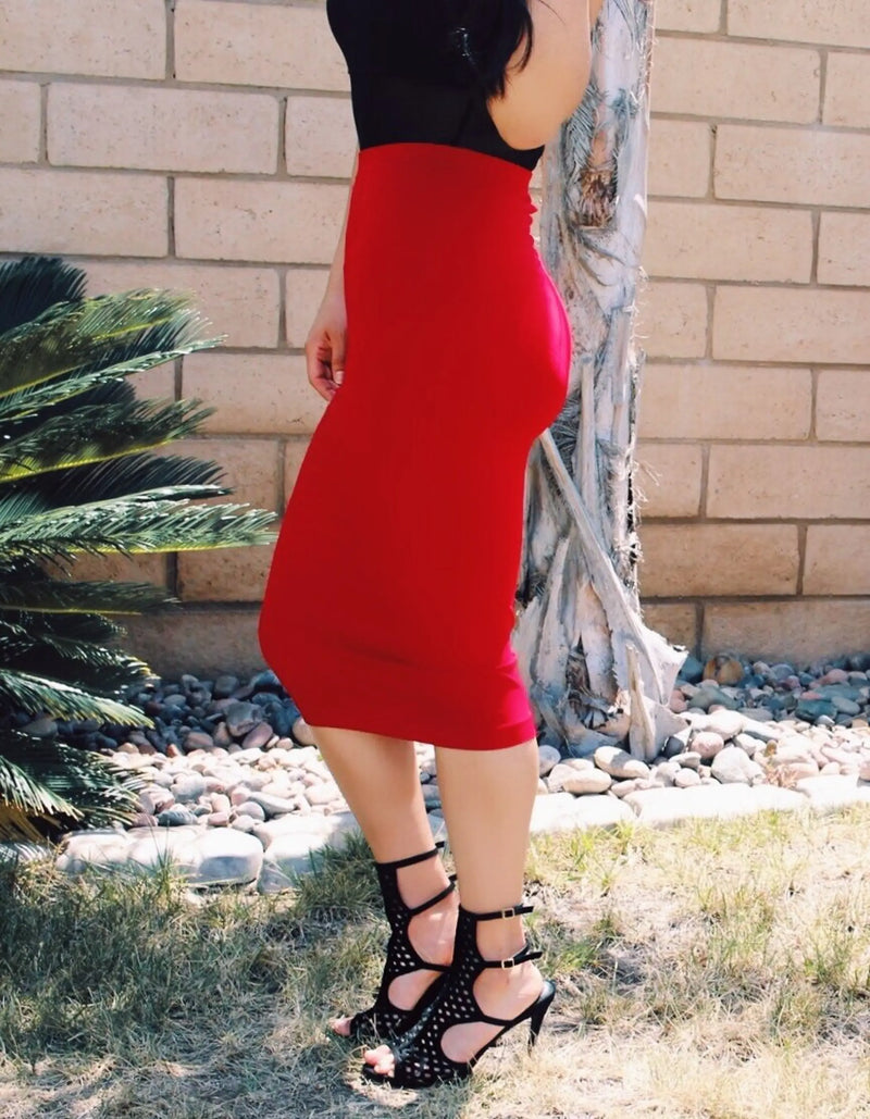 Sweet Simplicity Midi Pencil Skirt Red SurelyMine