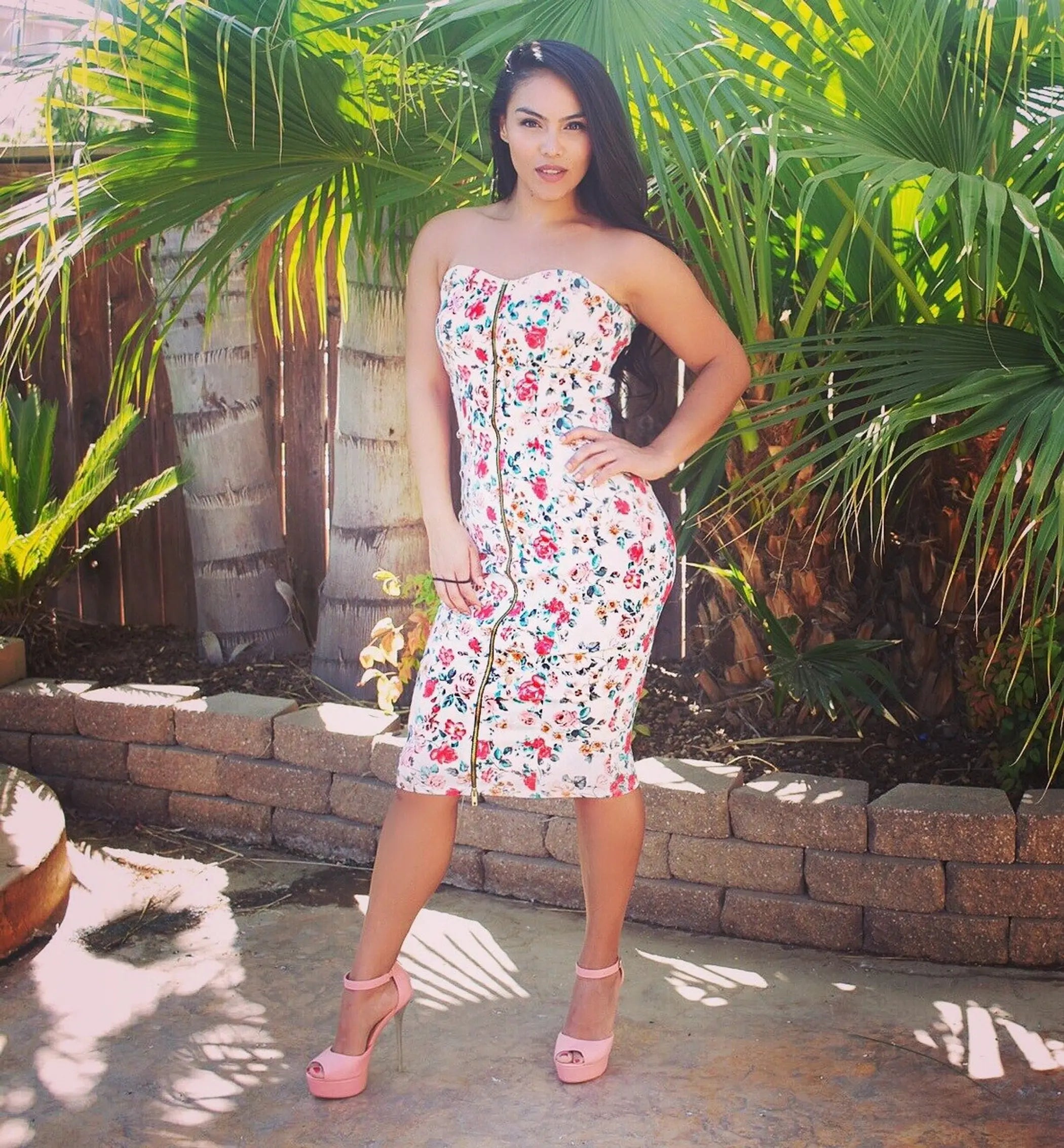Sweetheart Neckline Floral Print Dress With Zip up Front SurelyMine