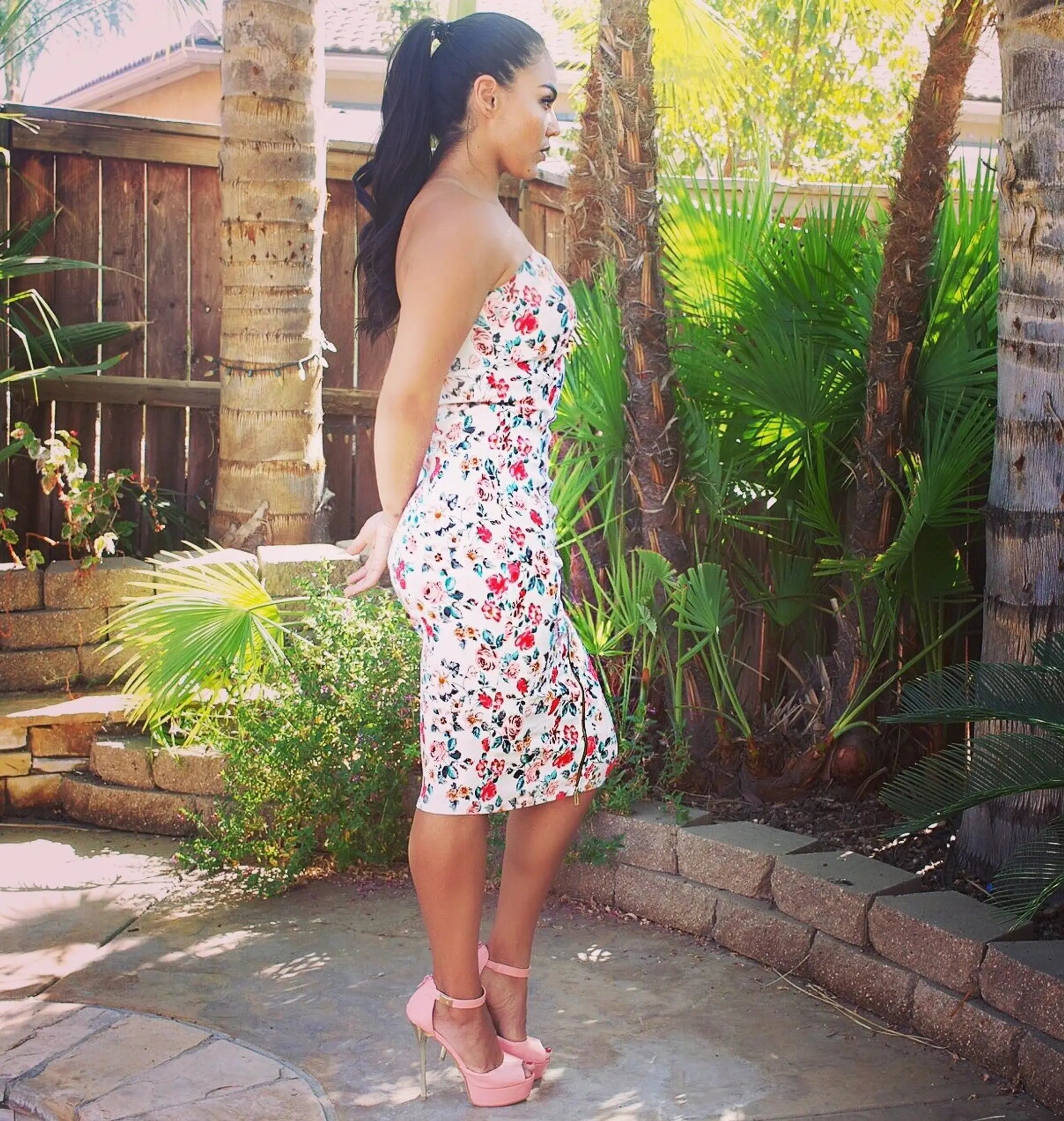 Sweetheart Neckline Floral Print Dress With Zip up Front SurelyMine