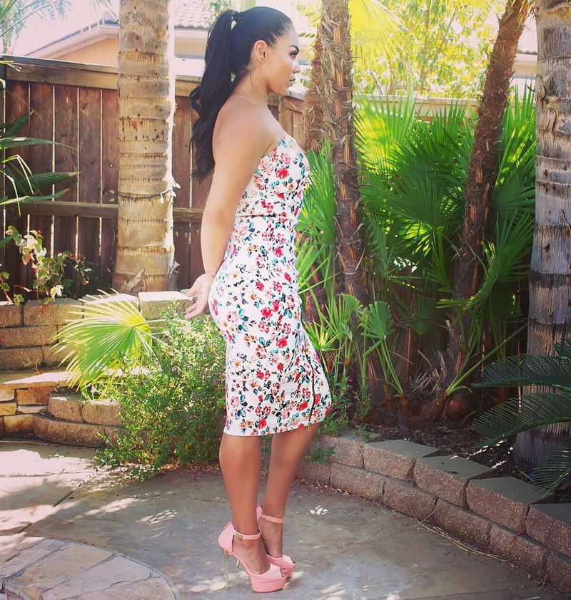 Sweetheart Neckline Floral Print Dress With Zip up Front SurelyMine
