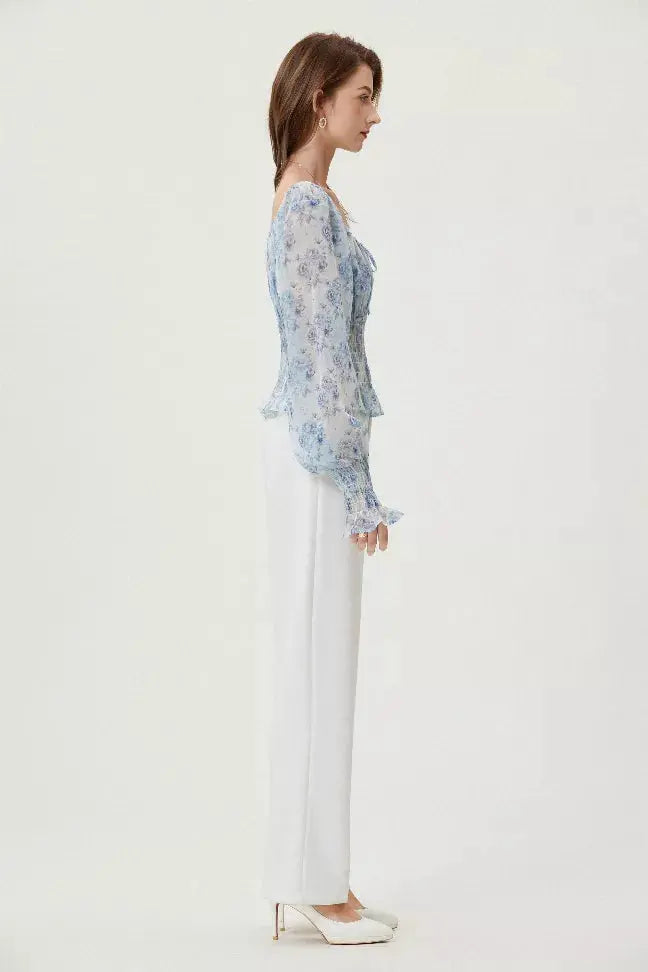 Sylphide | Ruffle Cyan Top Fangyan