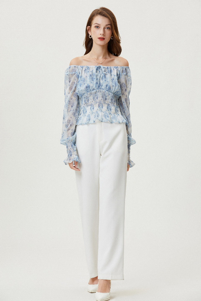 Sylphide | Ruffle Cyan Top Fangyan