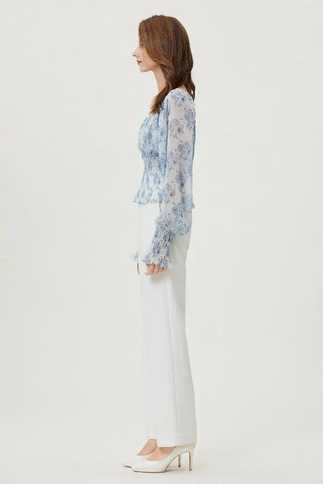 Sylphide | Ruffle Cyan Top Fangyan