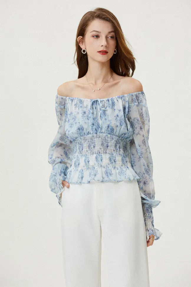 Sylphide | Ruffle Cyan Top Fangyan