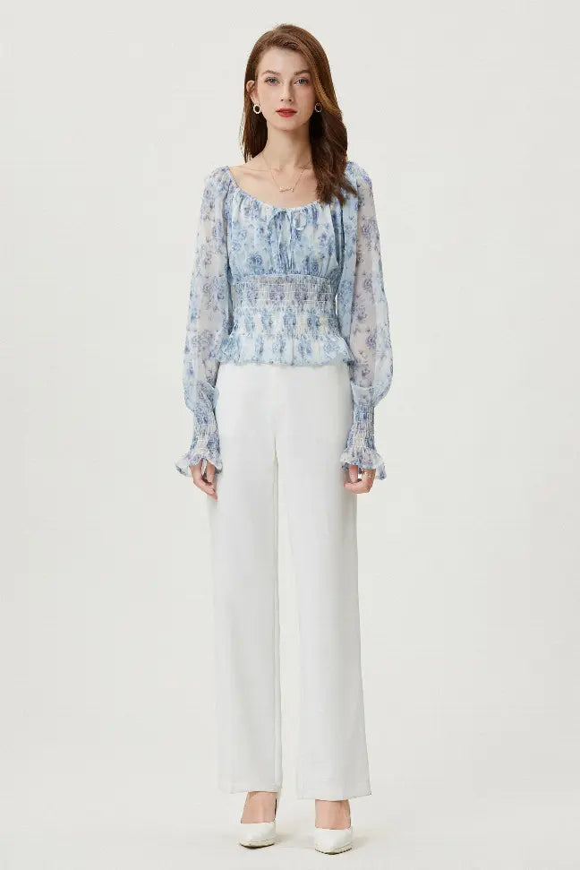 Sylphide | Ruffle Cyan Top Fangyan