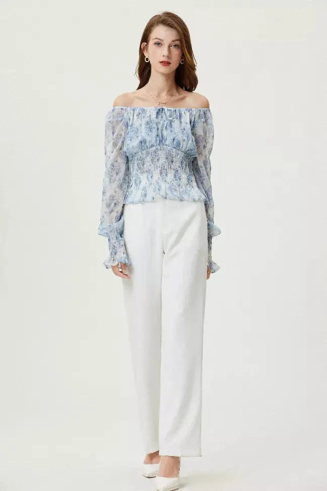 Sylphide | Ruffle Cyan Top Fangyan