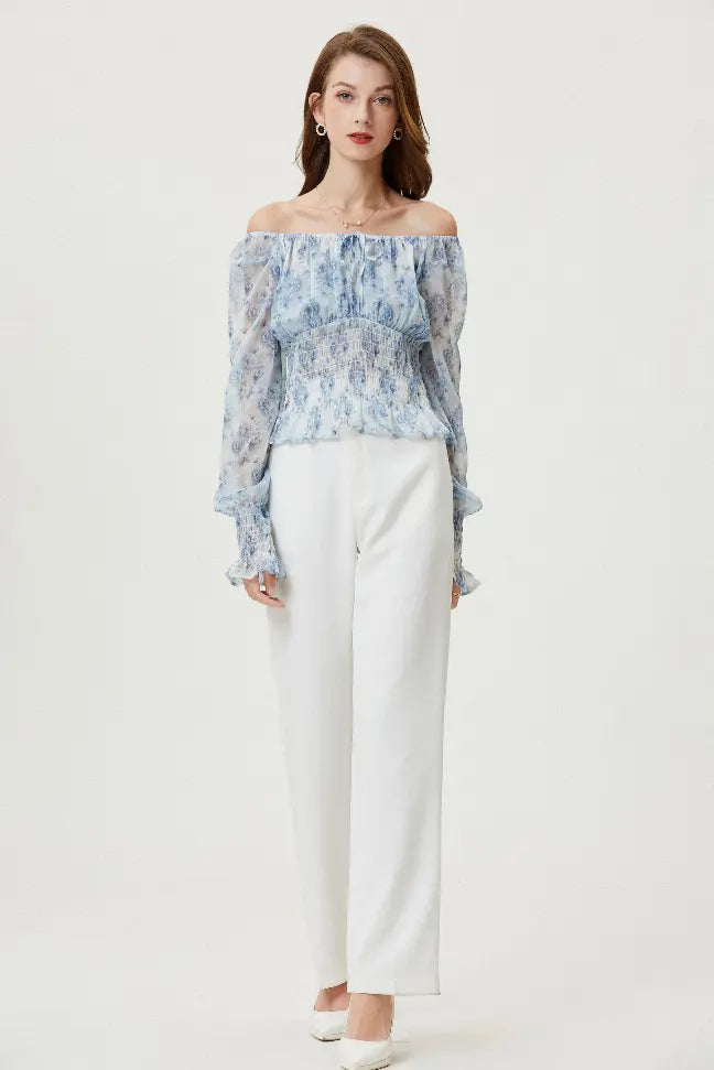 Sylphide | Ruffle Cyan Top Fangyan