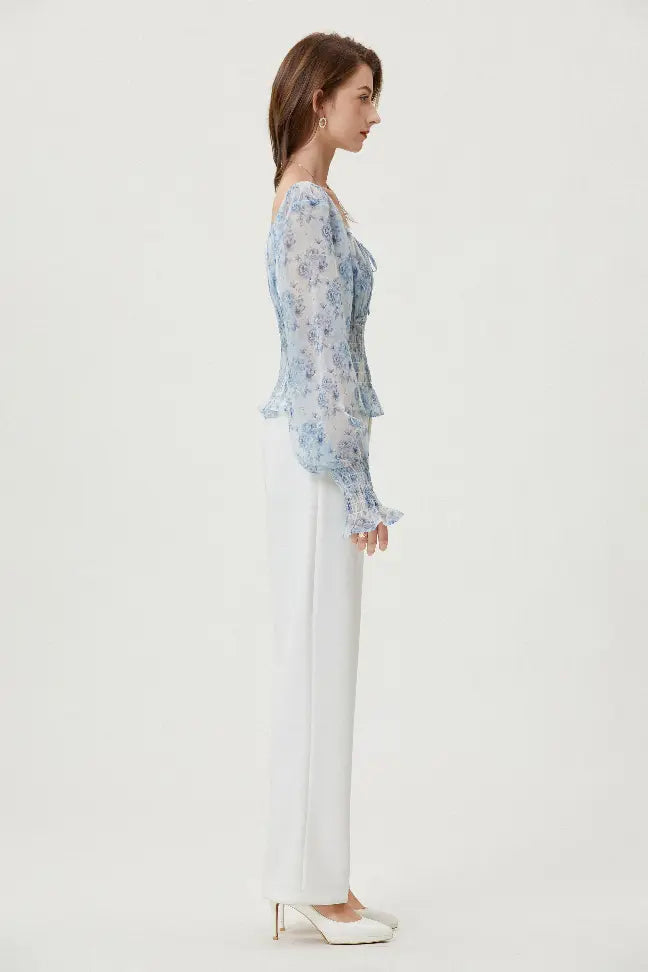 Sylphide | Ruffle Cyan Top Fangyan