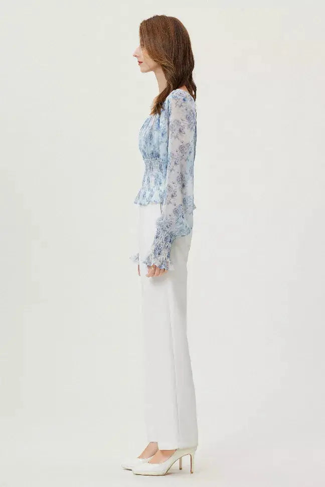 Sylphide | Ruffle Cyan Top Fangyan