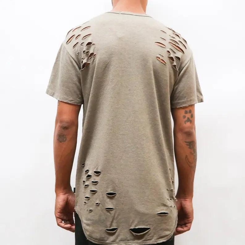 TAUPE SCISSOR DISTRESSED TEE WEIV