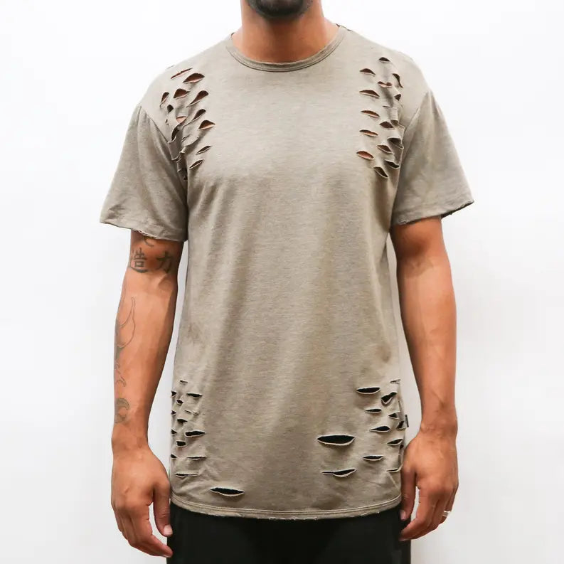 TAUPE SCISSOR DISTRESSED TEE WEIV