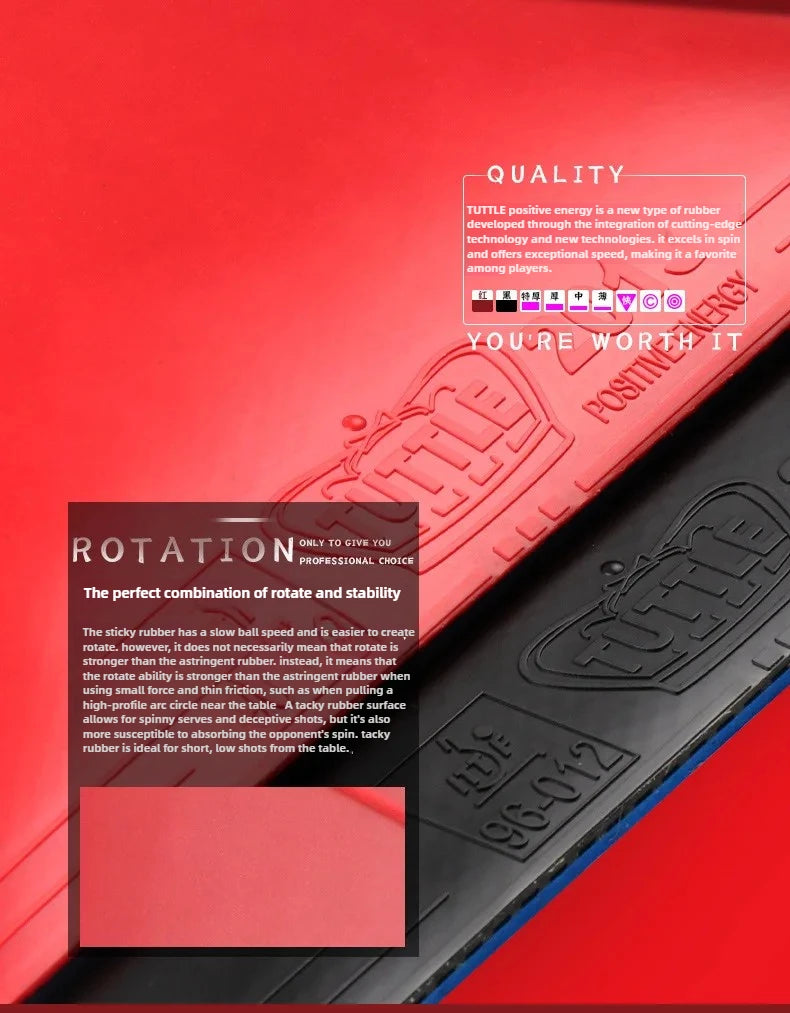 TUTTLE Positive Energy Pimples-in Table Tennis Rubber Sheet Sticky ITTF Approved Ping Pong Racket Rubber Loop Arc Fast Attack GreatEagleInc