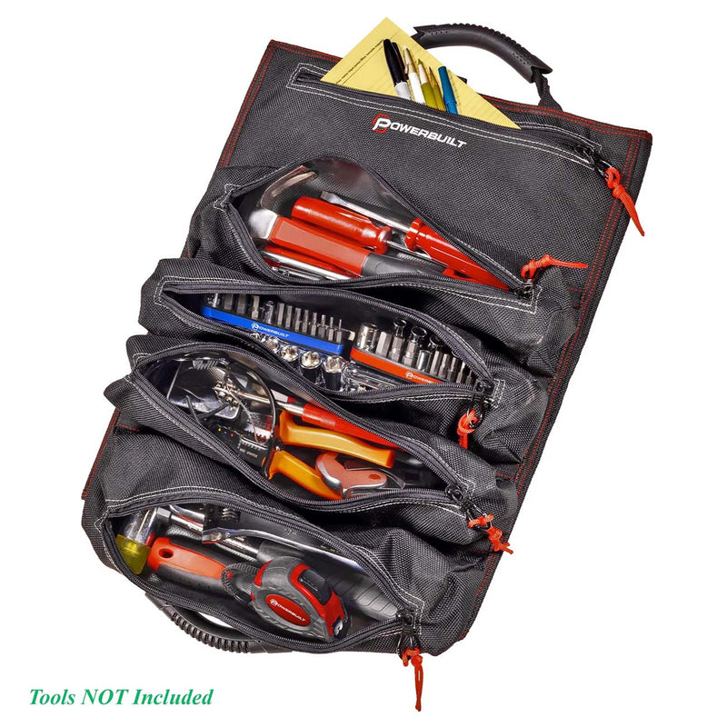 Powerbuilt 5 Zipper Pocket Roll Up Organizer Tool Bag POWERBUILT