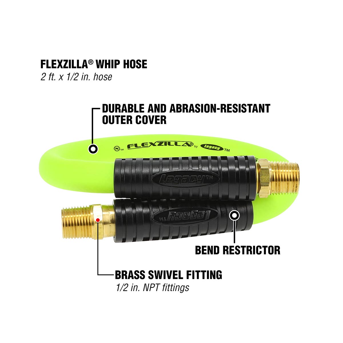 Flexzilla Whip Hose With Swivel 1/2" X 2' FLEXZILLA