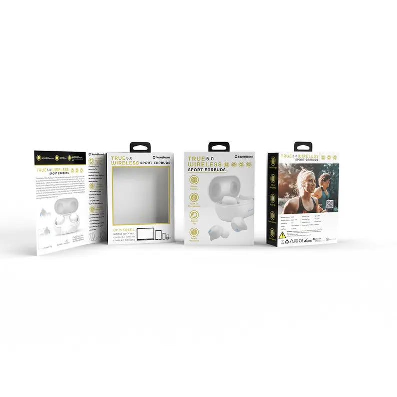 TWS Rubberized Sport Sweat Resistant Earbuds - White Soundbound