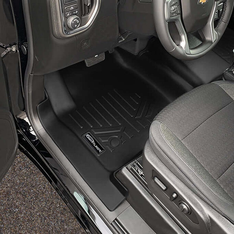 Smartliner Floor Liners Front/2nd Row 2019-2025 Silverado Crew Cab With Transmission Hump (black) SMARTLINER